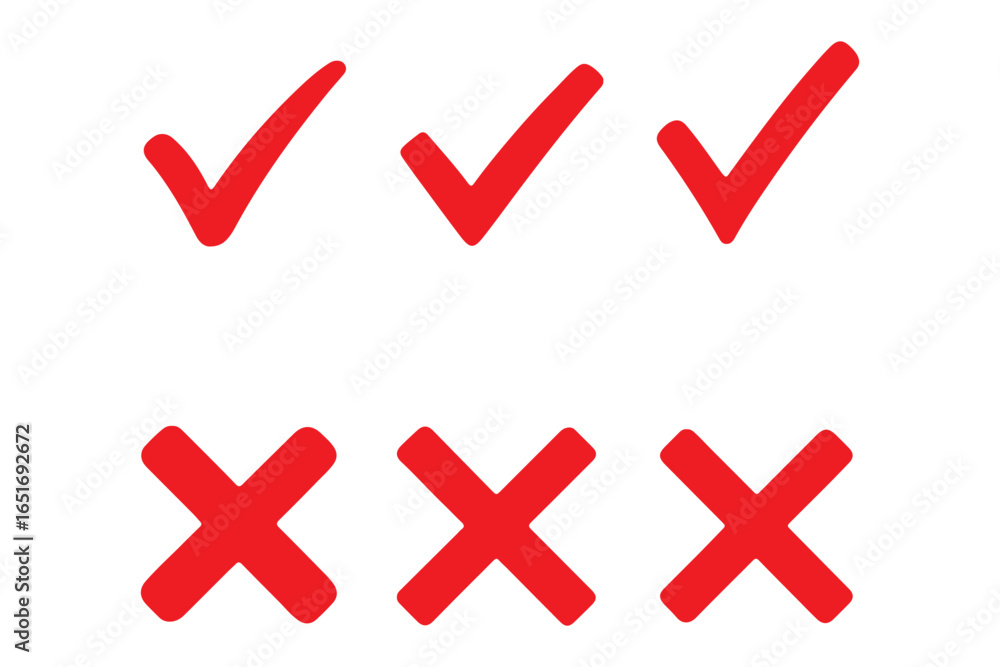 Poster green check mark and red cross mark icon set. checkmark and x mark icon for apps and websites. check
