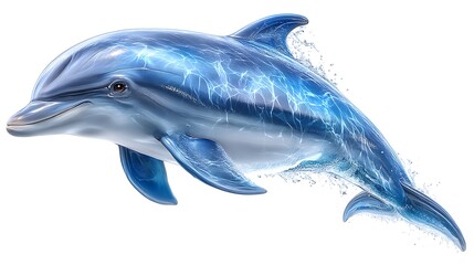 Fototapeta premium Majestic Bottlenose Dolphin Leaping from Sparkling Water Isolated on White.