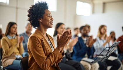 Applauding Audience at Business Conference Diverse Group Shows Appreciation
