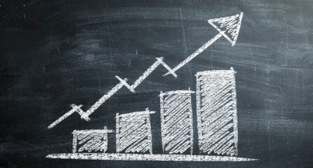 Chalkboard growth chart upward trend, classroom background, education concept