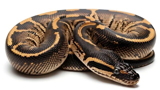 Close-Up of a Beautiful Ball Python Coiled on White Background