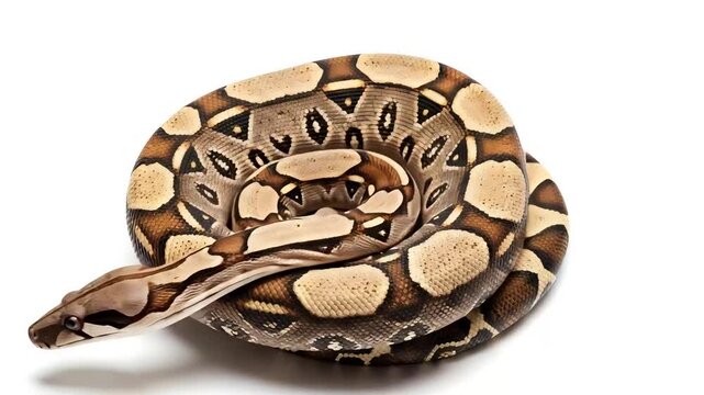 Close-Up View of a Brown Boa Constrictor Snake Coiled Up on a White Background