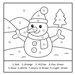 Color by Number Snowman – Fun Winter Coloring Page for Kids