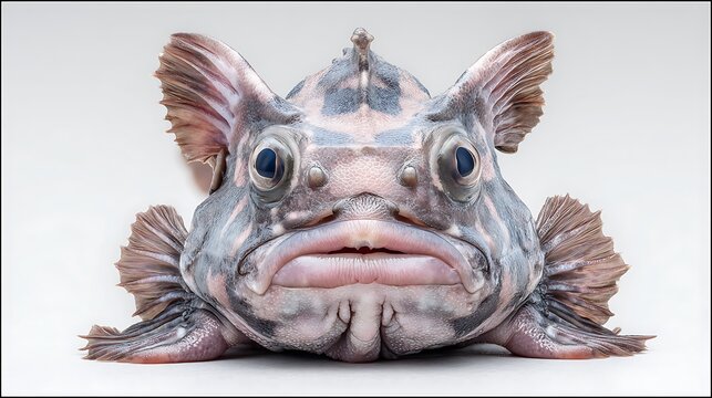 Unique and curious looking longnose frogfish Rhycherus on a white background.