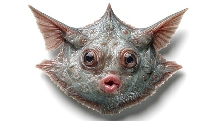 Obraz premium Unique Fish Specimen Surreal Closeup with Detailed Texture Isolated White Background.
