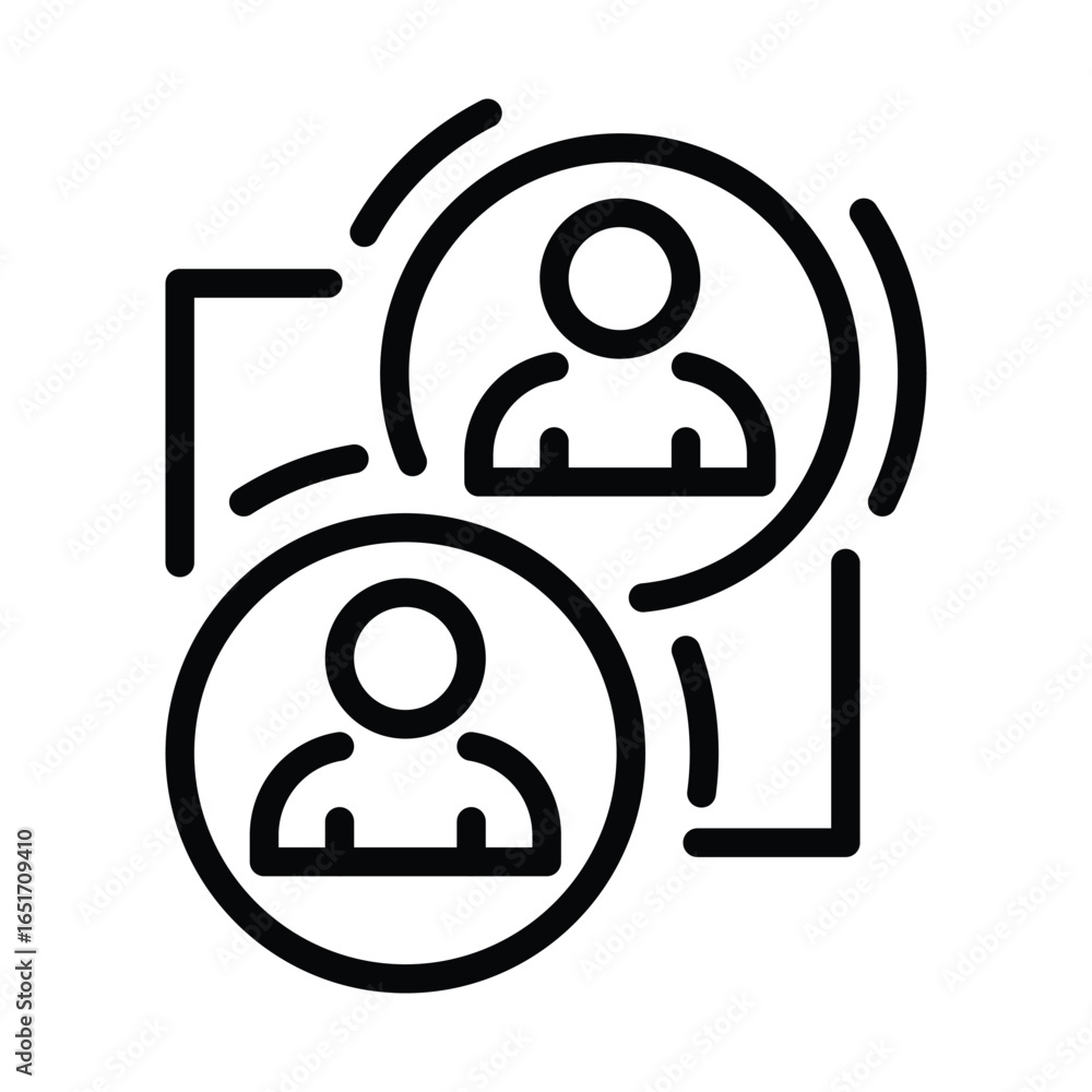 Poster icon featuring two circled human figures with connecting lines and arcs suggesting communication, we