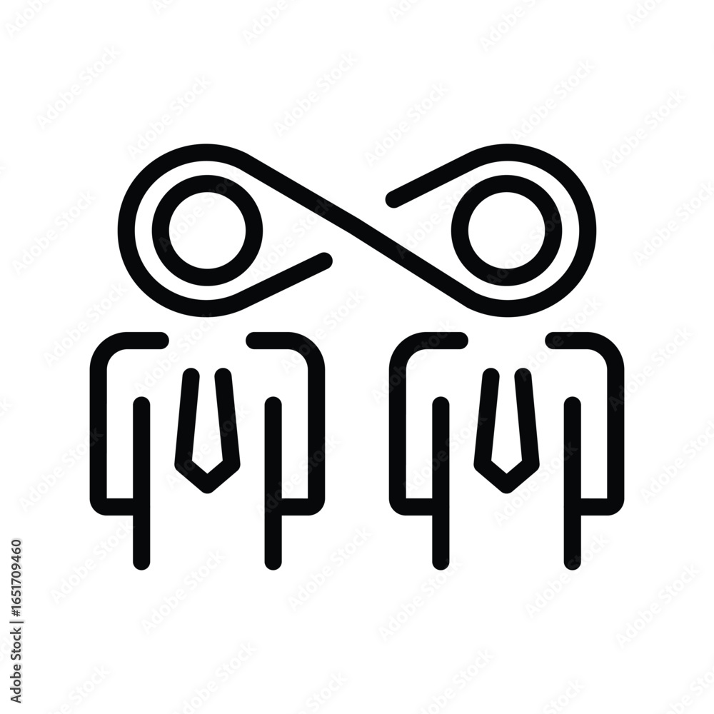 Poster icon shows two linked people with tielike lines circular elements sit atop, web icons in line style.
