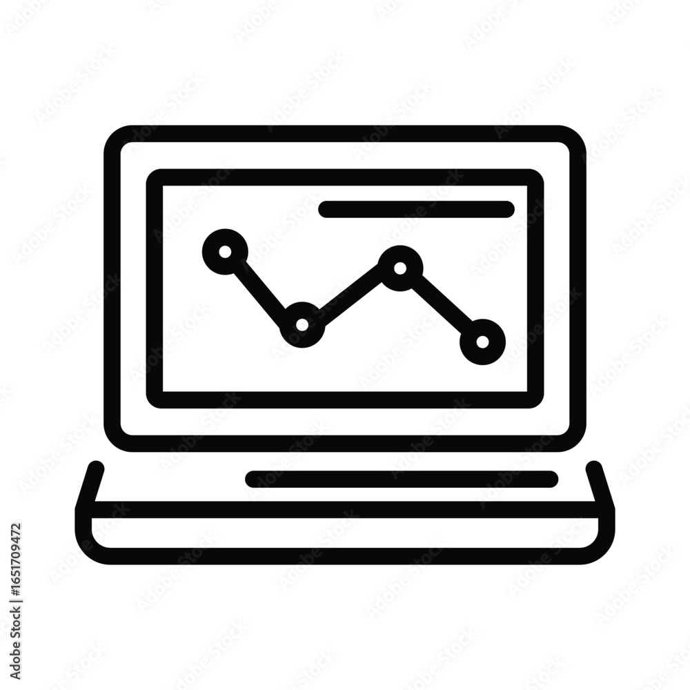 Poster Laptop with a graph displayed on the screen, web icons in line style. Editable stroke