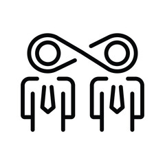 Icon shows two linked people with tielike lines Circular elements sit atop, web icons in line style. Editable stroke