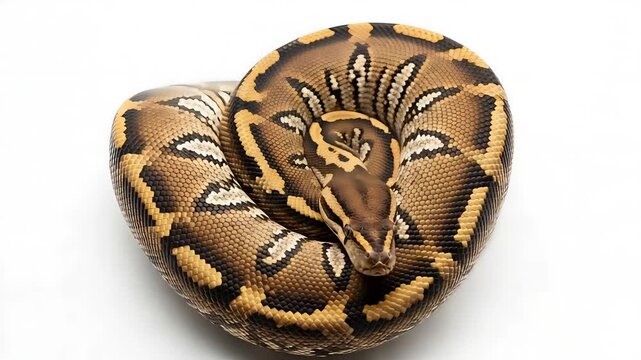 Coiled Brown Python with Distinctive Pattern in a Neutral Background