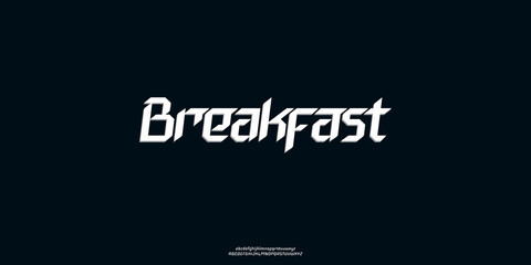 Breakfast is a sharp, angular display typeface with a futuristic, stencil-inspired look. Perfect for bold headlines, logos, gaming and tech branding. Includes uppercase alphabet .