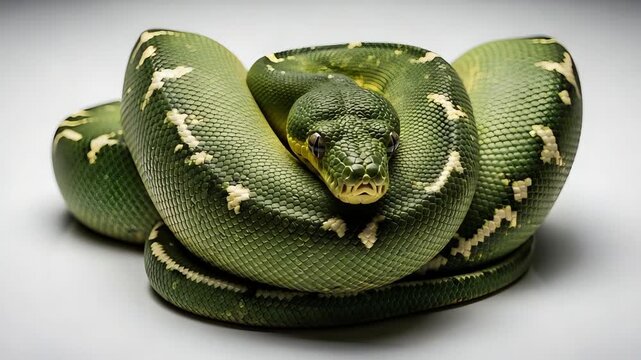 Coiled Green Snake with Intricate Patterns on Its Scales in Natural Habitat