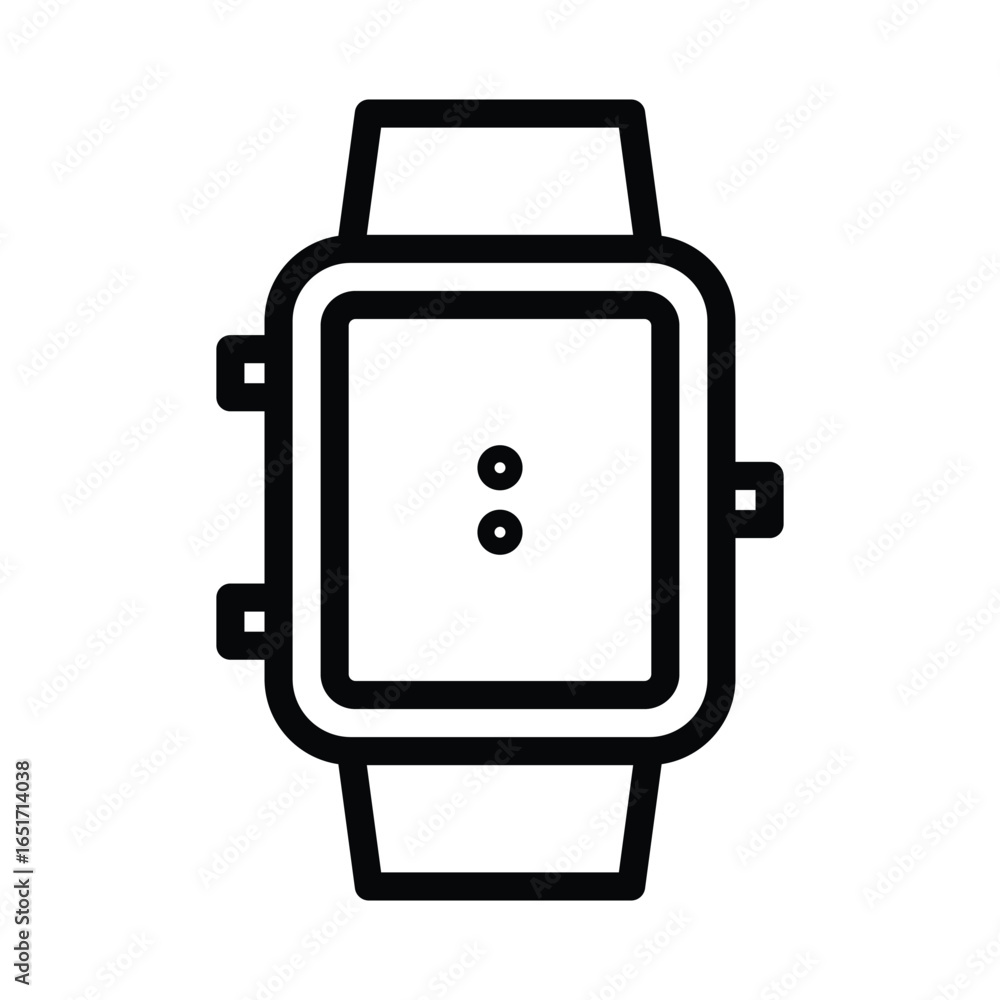 Poster a digital watch is displayed featuring a square face with two centered dots attached to a thick stra