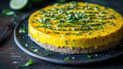 Delicious Mango Tart with Fresh Herbs and Crunchy Toppings