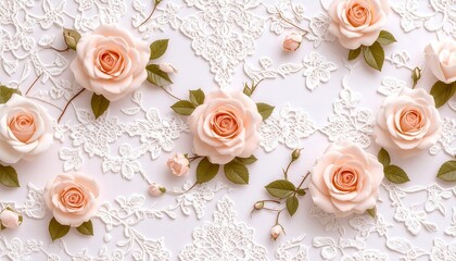 Peach roses lace background.