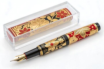 Exquisite ornate fountain pen with floral design and clear cap