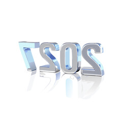 Three dimensional metallic letters sos with blue ice texture reflecting on a black surface