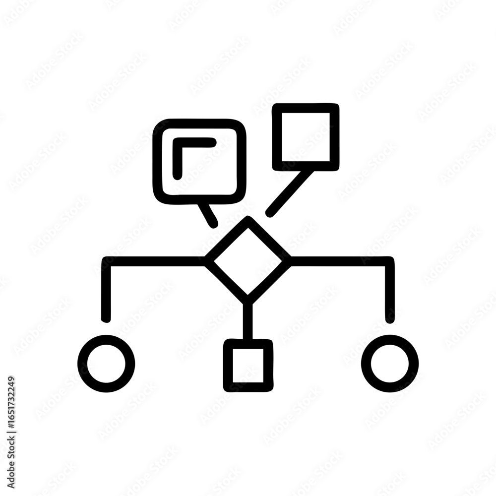 Aufkleber illustration of a flowchart diagram with a diamond shape and square and circle elements in black lin