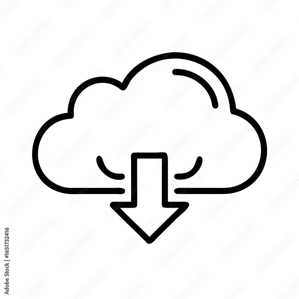 Aufkleber outline style icon representing cloud download with a downward pointing arrow symbol design vector