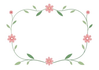 Floral Frame with Pink Flowers and Green Leaves for Invitations and Decorations