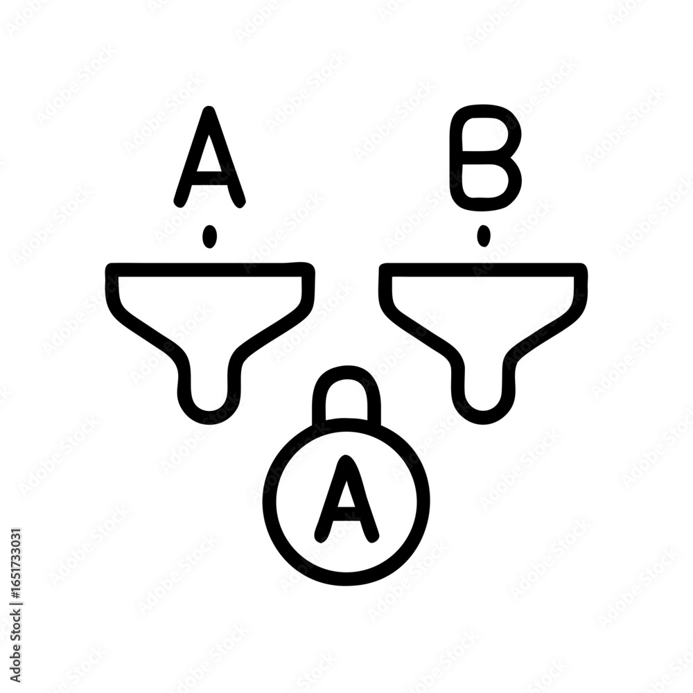 Aufkleber illustration of a process flow diagram with inputs a and b leading to a single output a in a black o