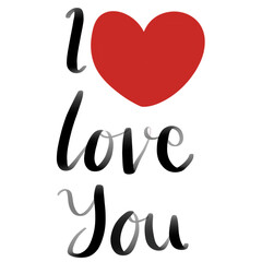 I Love You lettering design with red heart icon illustration. Suitable for valentine, shirt design, element, etc.
