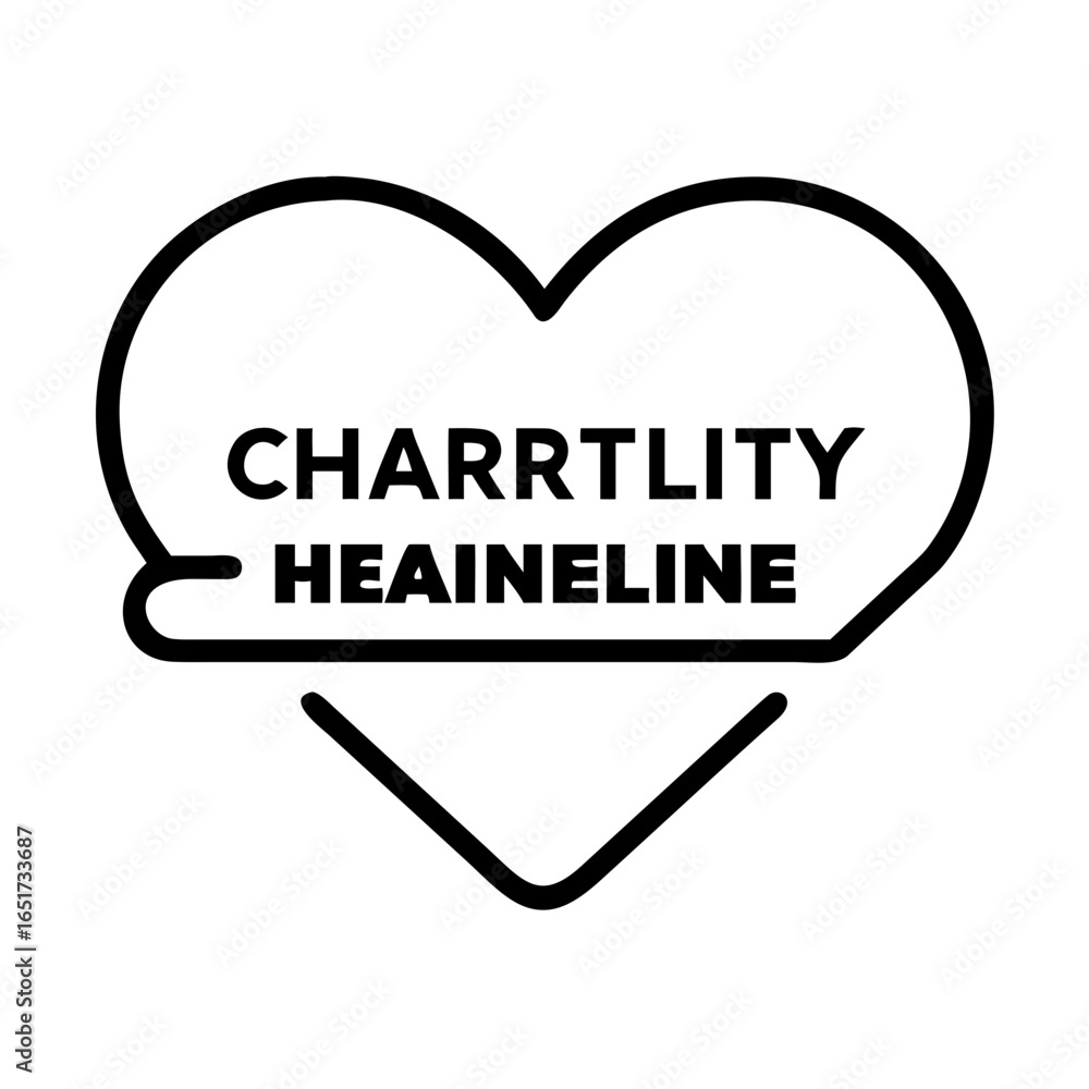Poster black outlined heart shape with text charrtliy and heaineline inside a white background design eleme