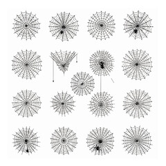Obraz premium Black and white geometric dandelion seed pattern on a plain background, representing growth, dispersion