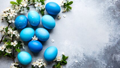 Blue Easter Eggs  Spring Blossoms.