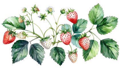 Watercolor Strawberry Branch.