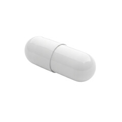 A single white oval capsule for medication or supplements isolated on transparent background