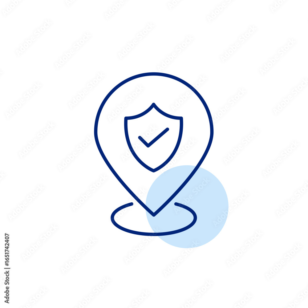 Poster verified location, trusted place, secure destination, approved address, protected area. map pointer,