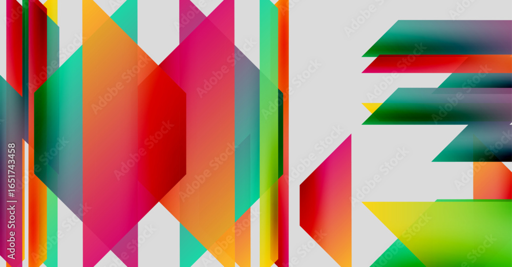 Poster Abstract colorful design features fragmented letters forming word HOME. Bright hues blend, creating dynamic visual impact. Modern aesthetic.