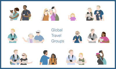 旅行を楽しむ人の上半身イラスト/Foreign Tourists Upper Body Set – Neutral Colors