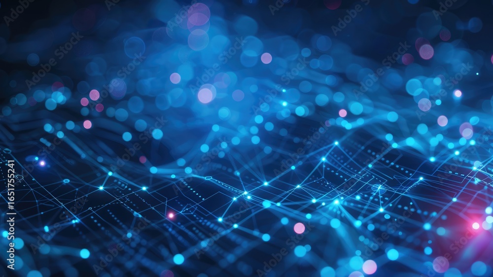 Poster abstract of blue light particle effect in digital technology design. seamless modern art of futurist