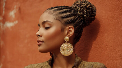 Stylish Woman with Cornrow with texture background