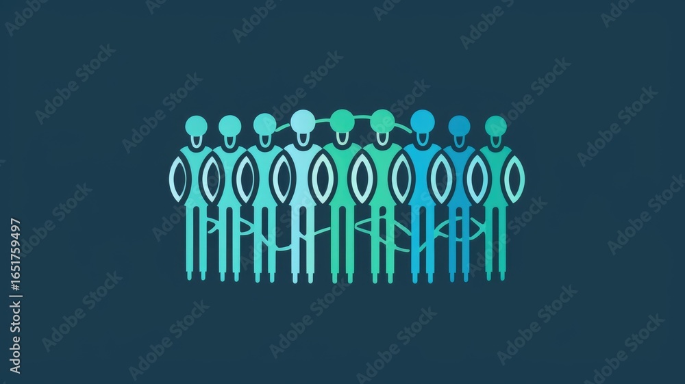 Poster human avatar gathering as group representation unity of people. minimal style icons in digital form 