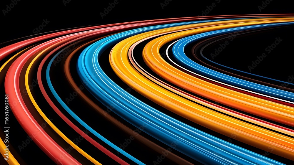 Poster the image showcases a dynamic abstract design created with vibrant, curving bands of color against a