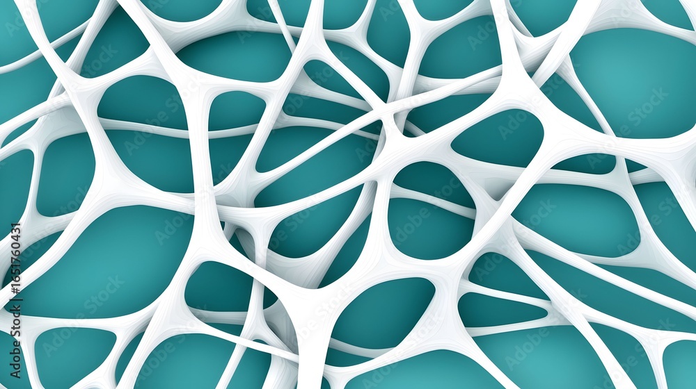 Aufkleber the image showcases an intricate, abstract network of white, organic-like structures against a seren