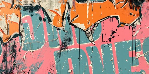 Retro graphic design with geometric shapes and splatter effects. Abstract poster art. Background image ofretro theme with tearing paper with vibrant color and yellow paper. Street artwork. AIG51.