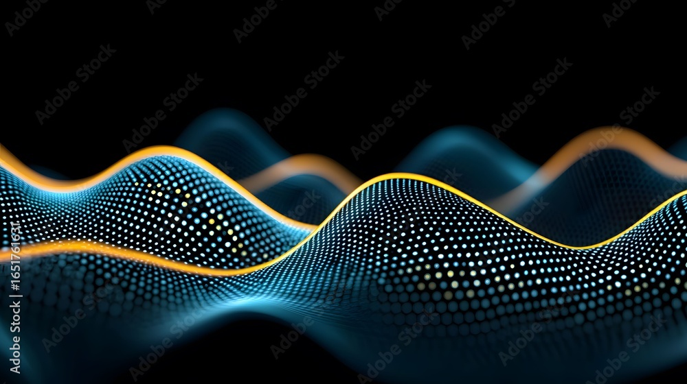 Aufkleber the image shows an abstract undulating surface with blue and white dots, highlighted with golden lin