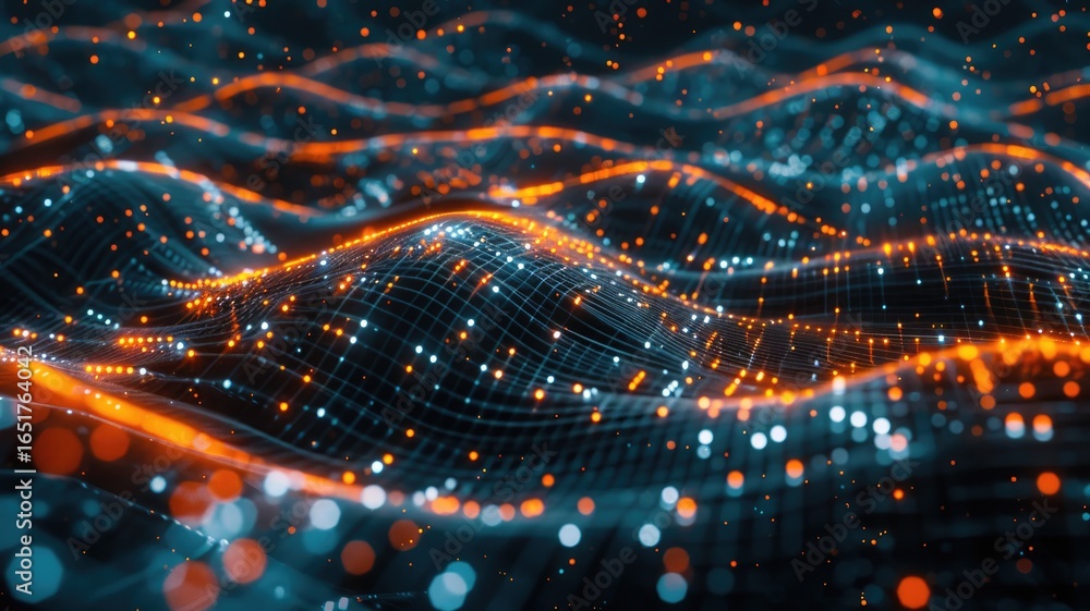 Poster abstract picture of neon light particle with digital technology style design connecting become dynam