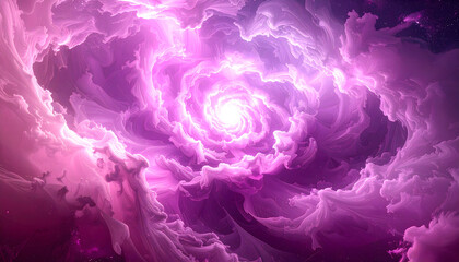 Abstract Galaxy Nebula Spiral of Pink and Purple Hues with Glowing Energy and Celestial Stars in Space