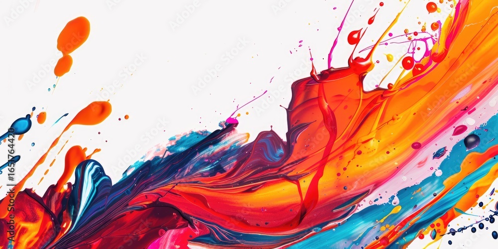 Poster abstract colorful paint splashes with blue, red, yellow and orange hues. background image of bright 