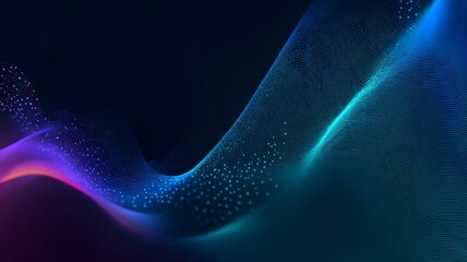 Abstract gradient wave of neon lines on blue and navy background with modern digital and business concept design