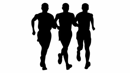 Silhouette illustration of three runners in motion during a race or training session on a white background