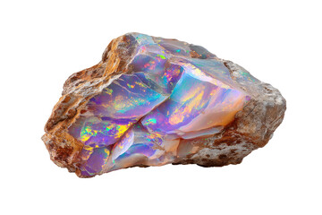 Raw Opal Gemstone Isolated with Iridescent Rainbow Colors and Natural Texture isolated on transparent background Remove png, Clipping Path, pen tool