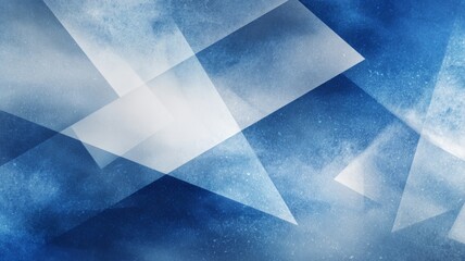 Modern abstract blue business background with layered white transparent textures in geometric triangle, diamond, and square shapes creating futuristic corporate design