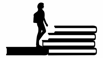 Silhouette of a student climbing a staircase made of books representing education and personal growth concept
