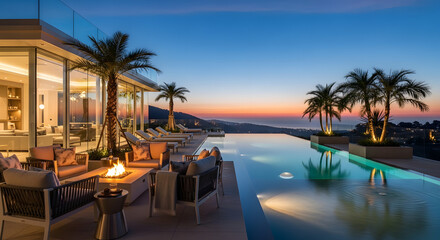 Fototapeta premium Modern Architecture & Interior Design Luxurious Outdoor Infinity Pool Retreat